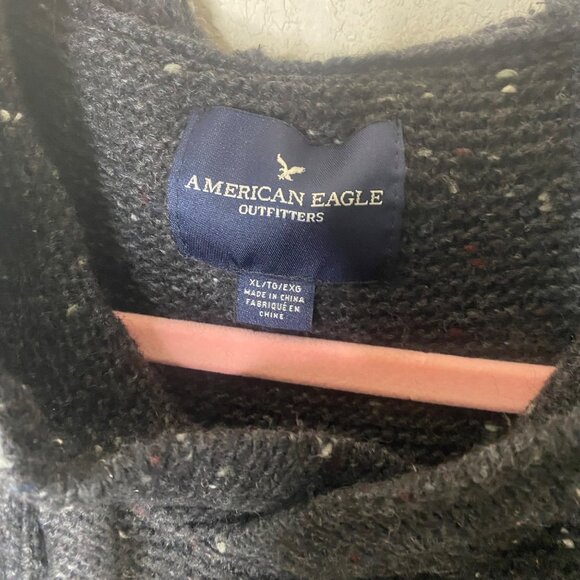 American Eagle Outfitters Wool Blend Hoodie Sweater Mens XL Black Pullover - Picture 2 of 11